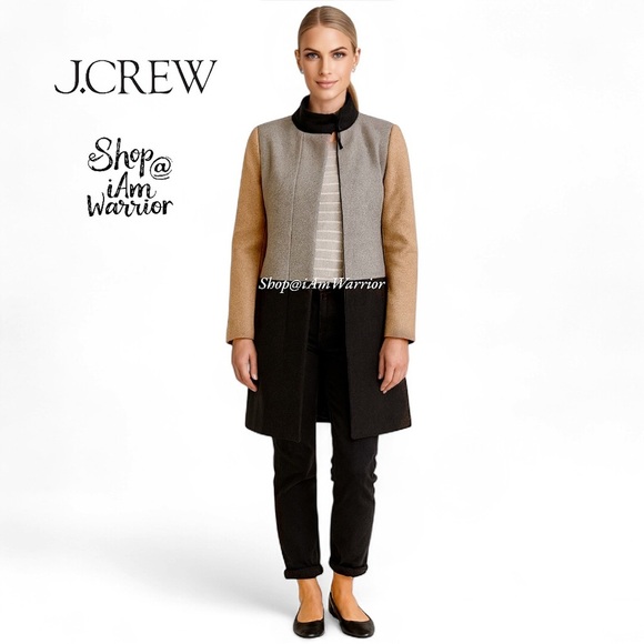 J.Crew funnel neck color-block Italian wool coat *shop@iamwarrior - Picture 2 of 10